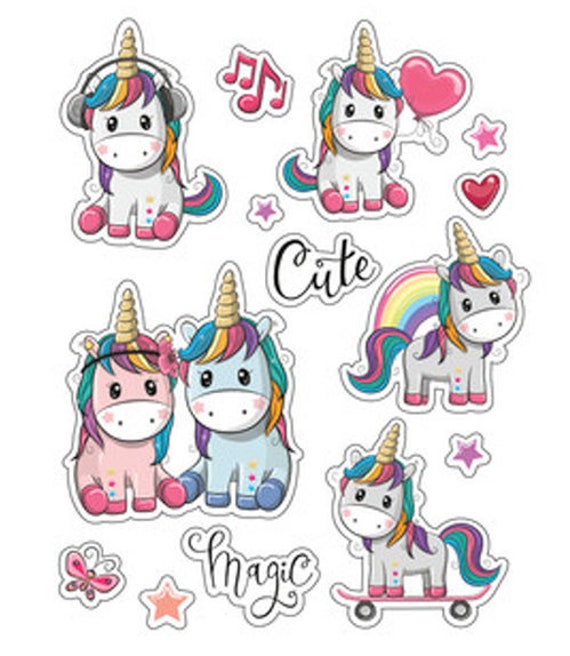 Cute Unicorn Stickers , Kids , Magical , Crafts , Scrapbooking , Reward ,  Rainbow , Pink , Blue , Star , Butterfly