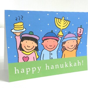 Carte Happy Hanukkah , Intérieur vierge , Imprimé , Dreidel , Menorah , Célébration , Lumière , Bougies , Merveilles , Miracles , Famille