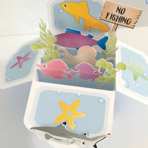 No Fishing Fish Card , Pop Up , 3D , Requin , Mer , Eau , Sea Life , Étoile de mer , Imprimé , Corail , Plantes