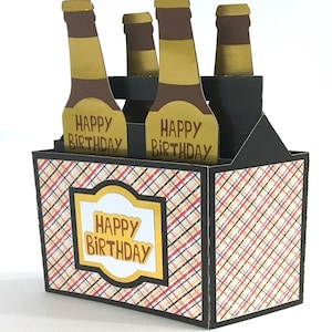 Happy Birthday Beer Card , 3D , Pop Up , Bottles , Drink , Gold Foil , Plaid , Celebration , Friend Family , Special Day