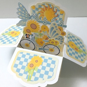 Sun Flower Pop Up Card , Carte vierge , 3D , Abeille , Été , Printemps , Automne , Vélo , Chien , Papillons , Amis , Famille