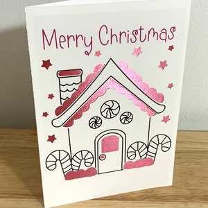 Carte Joyeux Noël maison en pain d'épice , Festif , Sucré , Biscuit , Glaçage , Bonbon