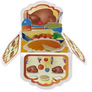 Carte pop-up de Thanksgiving, dinde, vin, famille, amis, fête, nourriture, cadeau