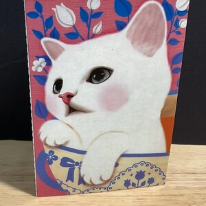 Carte chat , Fleurs , Imprimé , Blanc , Fourrure de bébé , Meow , Doux , Mignonne , Famille , Ami , Ronronnement