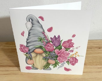 Mother's Day Gnome Card , Printed , Flowers , Sweet , Love , Care , Parent , Grandparent