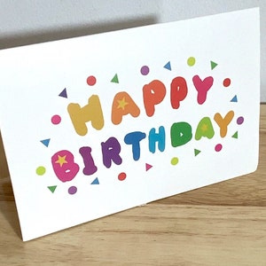 Carte de joyeux anniversaire , Imprimée , Vierge , Ballonnet , Confetti , Bannière , Coloré , Ami , Famille , Adultes , Enfants