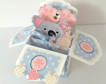 Peek a boo Koala Pop Up Card , 3D , Flower , Garden , Kangaroo , Bee , Heart , Blue , Banner , Friend , Family , Gift