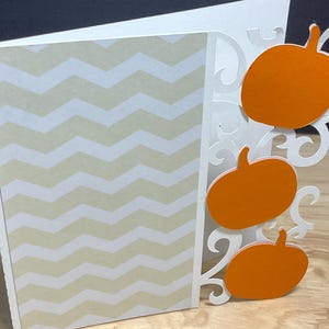 Carte trio de citrouilles, récolte, automne, chevron, orange, action de grâces, rassemblements