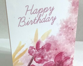 Happy Birthday Card , Watercolour , Flowers , Nature , Pink , Wife , Friend , Family , Sister , Mom