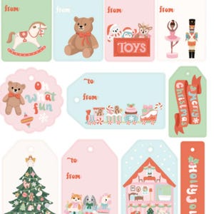 Christmas Toys Gift Tags , Holiday , Fun , Cute , Tree , Kids , Adults , Teddy Bear