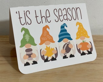 Fall Gnome Card , Printed , Blank inside , Football , Leaves , Java , Pumpkin Spice , Pumpkin , Harvest , Autumn