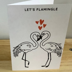 Carte de Saint-Valentin Flamingo, Intérieur vierge, Imprimée, Plumes, Oiseau, Amour, Mariage, Conjoint, Couples
