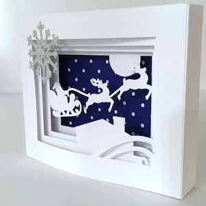 Carte du père Noël en traîneau , 3D , Banque à l'intérieur , Paillettes , Étincelle , Neige , Noël , Famille , Amis , Cadeau