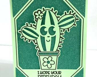 Happy Birthday Cactus Card , Blank inside , Printed , Papercut , Happy , Party , Kids , Adults , Girlfriend , Best Friend , Family