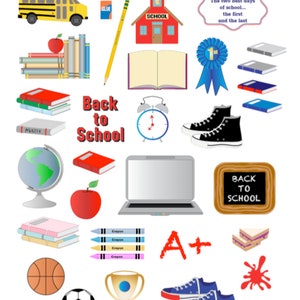 Autocollants de retour à l'école, Enfants, Planificateur, Journal, Livres de texte, Crayons, Crayons de couleur, Baskets, Globe, Mathématiques, Orthographe, Devoirs