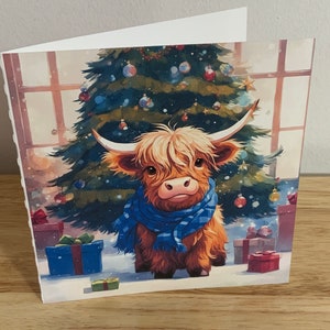 Carte Vache pour la maison de Noël , intérieur vierge , fête , famille , arbre , vacances , amis , vœux