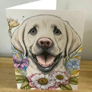 Labrador avec carte florale , Intérieur vierge , Imprimé , Chien , Fleurs , Animal de compagnie , Animal , Bébé en fourrure