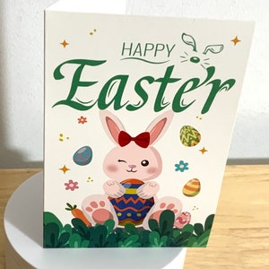 Carte Joyeuses Pâques , Finition satinée , Enfants , Adultes , Famille , Amis , Printemps , Oeufs , Chocolat , Fleurs