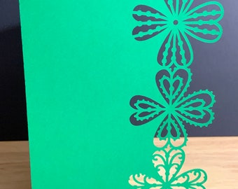 Four Leaf Clover Card , Blank inside , Shamrock , Good Luck , St Patricks Day , Irish
