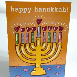 Carte Happy Hanukkah , Intérieur vierge , Imprimé , Dreidel , Menorah , Célébration , Lumière , Bougies , Merveilles , Miracles , Famille