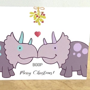 Carte de Noël dinosaure tricératops , Heart Love , Houx , Boop , Gui , Vacances