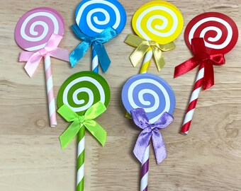 Lollipop Cake Toppers , Sweets , Party , Cute , Fun , Ribbon , Kids , Adults , Events