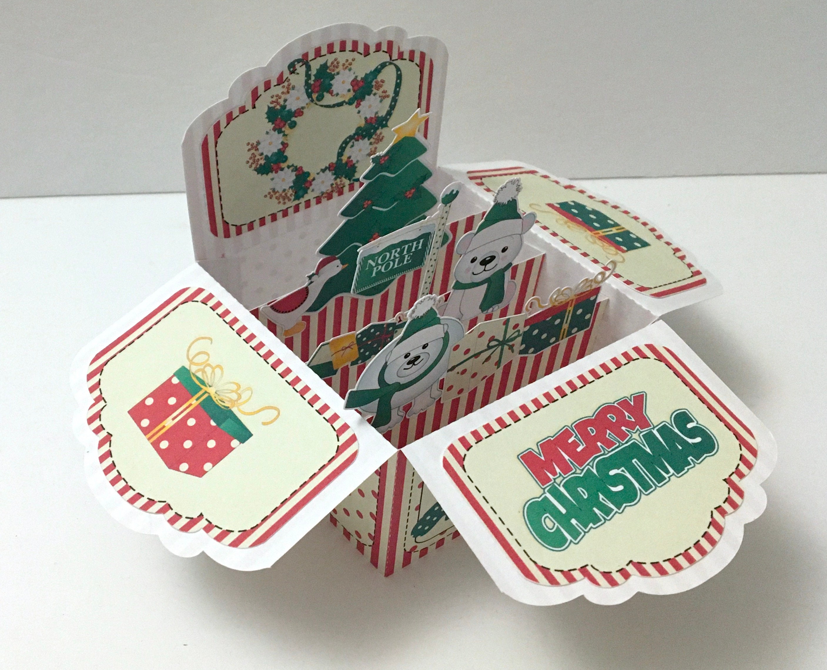 Merry Christmas Pop up Card , Holiday , Tree , Gifts , Polar Bear ...