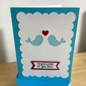Félicitations aux deux, carte de mariage, amour, coeur, oiseaux, gay, lesbienne, bleu, cadeau