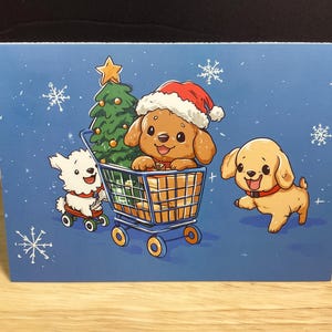 Carte de Noël pour chien , Neige , Vacances , Arbre , Famille , Hiver , Amis