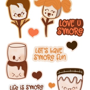 Autocollants Kawaii S'mores , Feu de camp , Grillé , Guimauve , Carrés Graham , Chocolat , Enfants