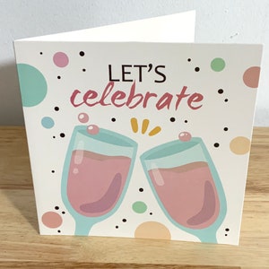 Carte Let's Celebrate , Vierge à l'intérieur , Imprimé , Champagne , Champagne , Pétillant , boisson , Shower nuptiale , Anniversaire , Nouvel An , Promotion