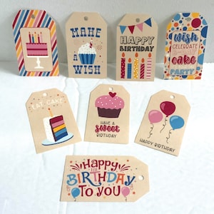 Étiquettes imprimées Joyeux anniversaire , Gars , Filles , Enfants , Adultes , Souhait , Gâteau , Fête , Cadeau , Nom