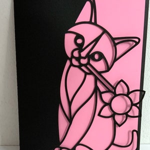 Carte de voeux chat avec fleur , intérieur vierge , rose , noir , mignon , ami , famille , animal , animal de compagnie , parfait