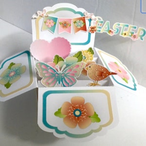 Carte Pop Up Easter Spring Box, Imprimée, Famille, Amis, Printemps, Jardin, Oiseau, Papillon, Cœur, Amour