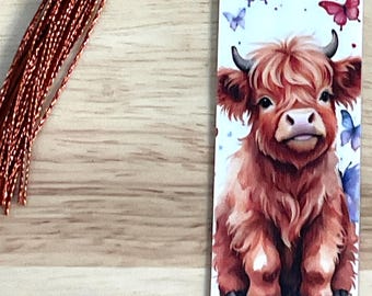 Acrylic Bookmark or UV DTF , Tassel , Kids, Highland Cow  , Fluffy , Reading , Gift , Books , Farm, Butterflies , Rainbow , Flowers , Hearts