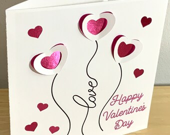 Happy Valentines Day Card , Balloons , Love , Hearts , Pink , Foil , Pop Up , Spouse , Sweetheart , True Love