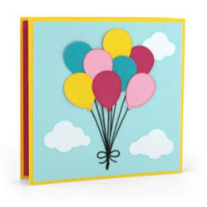Carte pop-up ballons de joyeux anniversaire, vierge à l'intérieur, enfants, adultes, famille, amis, collègues, fête, ballons, nuages