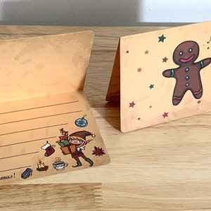 Gingerbread Man Note Card , Imprimé , Joyeux Noël , Étoiles , Hiver , Froid , Neige , Vacances , Enfants , Adultes , Plantes , Elfe