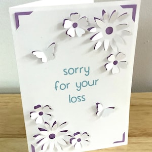 Désolé pour votre perte, carte papier découpée à l'intérieur, fleurs, papillons, décoration intérieure, amis, famille, humanité