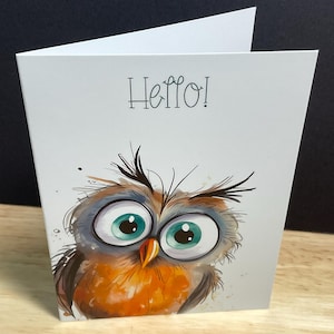 Carte Hello Owl Pocket , Oiseau de prière , Grands yeux , Amical , Ami , Famille , Juste parce que vous manquez