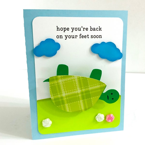 Get Well Soon Turtle Card , Blank inside , Wobble action , Video , Flowers , Sick , Friend , Family , Green , Kids