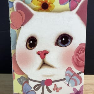 Carte chat , Fleurs , Imprimé , Blanc , Fourrure de bébé , Meow , Doux , Mignonne , Famille , Ami , Ronronnement