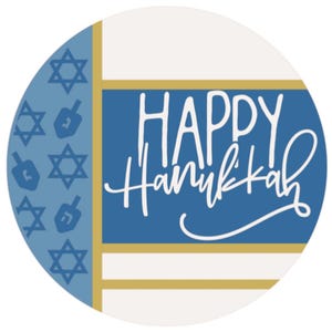 Stickers Happy Hanukkah, sceaux, courrier, cartes, lettres, vacances, étoile, bleu. , Blanc