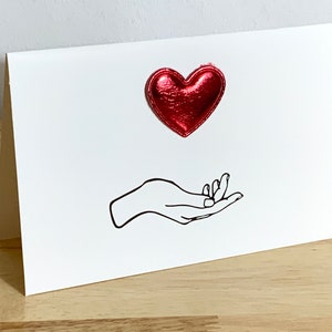 Carte de Saint-Valentin, intérieur vierge, grand coeur, rouge, main, TLC, gentil, conjoint, petit ami, petite amie