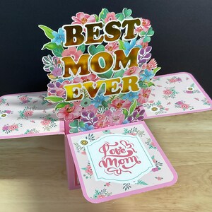 Best Mom Ever Pop Up Flower Garden Card , Pink , Gold Foil , Mothers Day , Birthday , Beautiful