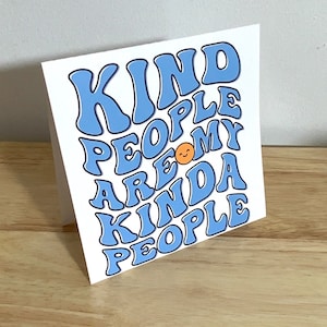 Carte imprimée Kind People, vierge, Emoji, heureux, bleu, lettres à bulles, désemparés
