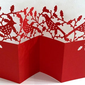 Carte accordéon oiseau hivernal , Vierge , Houx , Baies , Vacances , Festif , Cadeau , Joyeux