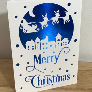 Carte de scène de Noël , Vierge à l'intérieur , Joyeux Noël , Neige , Bleu , Brillant , Festif