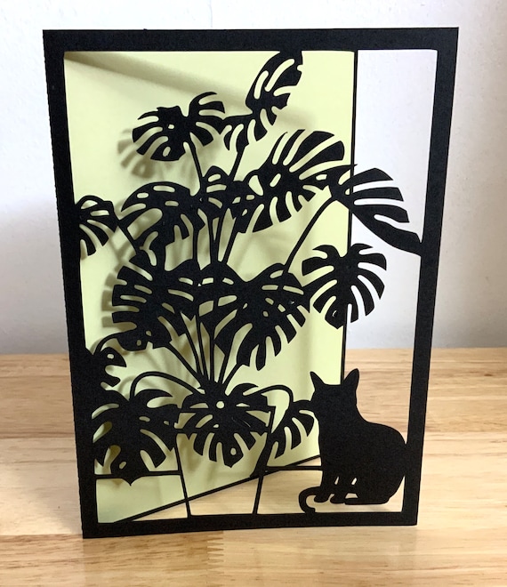 Cat With Monstera House Plant Card , Blank , Green , Life , Friend , Family  , Cat Lovers , Blank Inside - Etsy
