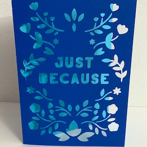 Carte vierge juste parce que, ami, famille, cadeau, merci, fleurs, papier découpé, jardin, joli